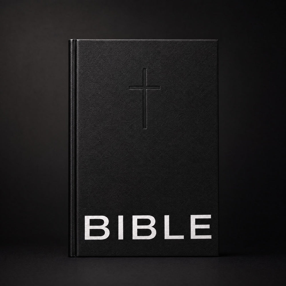 BIBLE, black linen hardcover with debossed cross
